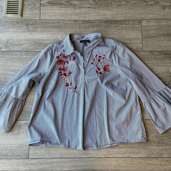 Jasmine & Juliana Striped Bell Sleeve Embroidered Top - Picture 6 of 16